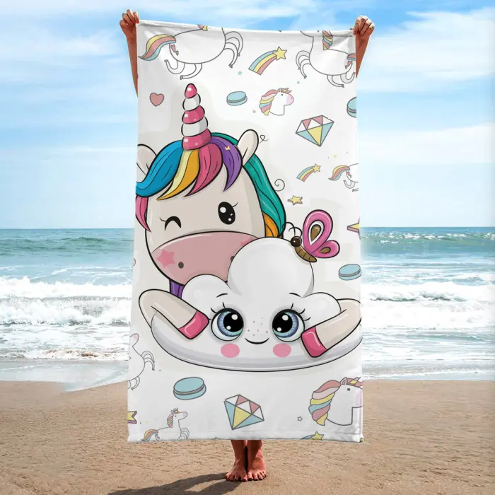 Детска хавлиена кърпа - Еднорог с облак - 525 - Детска хавлиена кърпа - Еднорог с облак - 525