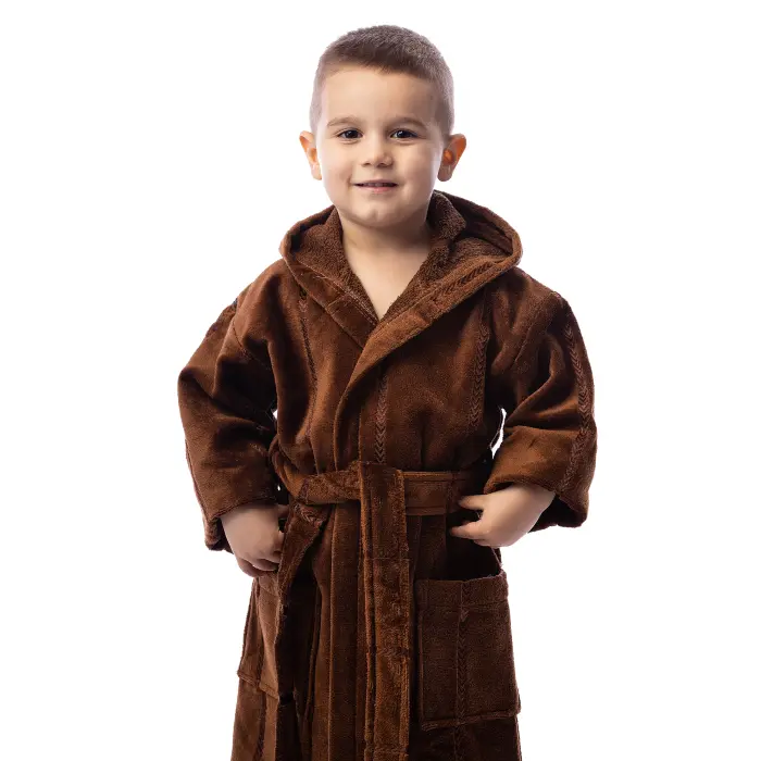 Детски халат нишка - кафяв - 607 - Детски халат нишка - кафяв - 607