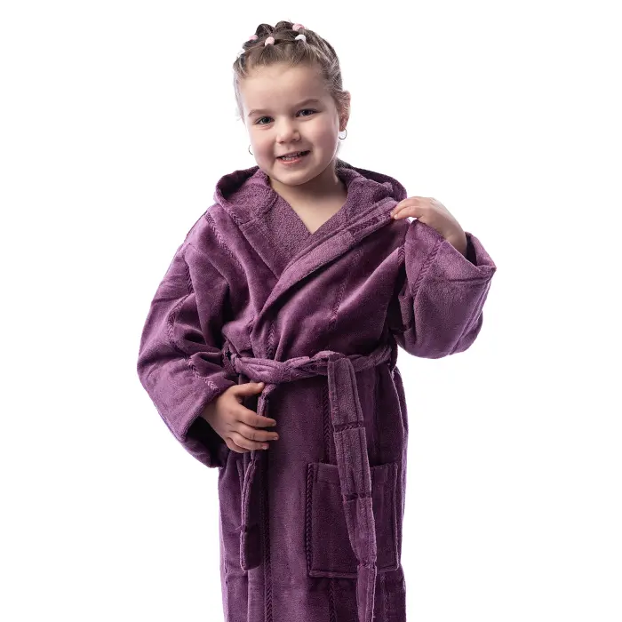 Детски халат нишка - тъмно лилаво - 652 - Детски халат нишка - тъмно лилаво - 652
