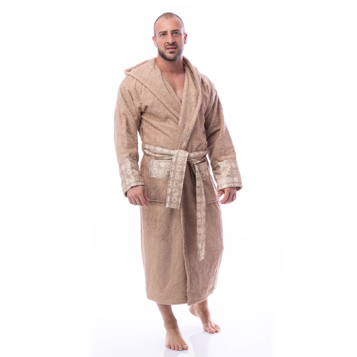 Халат букле MS печат - Капучино - мъжки - 36 - Халат букле MS печат - Капучино - мъжки - 36