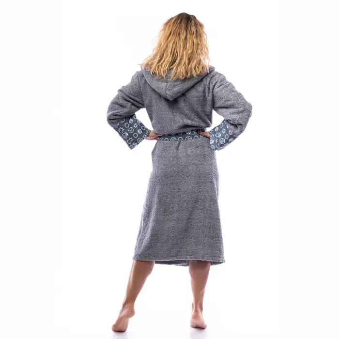 Халат букле MS печат - Сив - дамски - 2525 - Халат букле MS печат - Сив - дамски - 2525