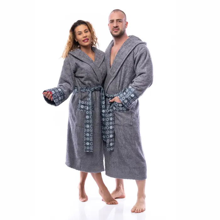 Халат букле MS печат - Сив - дамски - 2526 - Халат букле MS печат - Сив - дамски - 2526