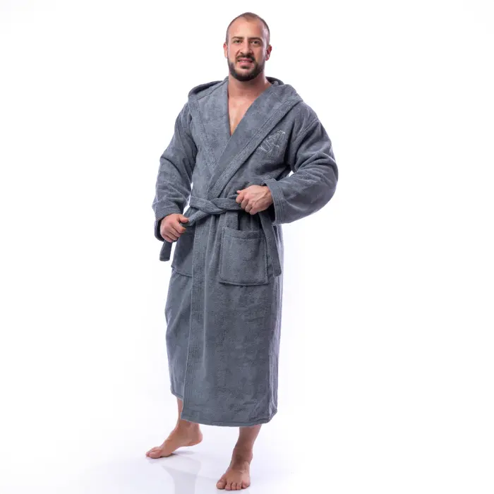 Халат Едноцветен Лукс - Сиво - мъжки - 1609 - Халат Едноцветен Лукс - Сиво - мъжки - 1609