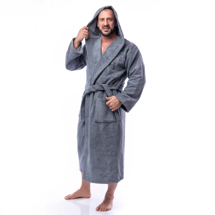 Халат Едноцветен Лукс - Сиво - мъжки - 1610 - Халат Едноцветен Лукс - Сиво - мъжки - 1610