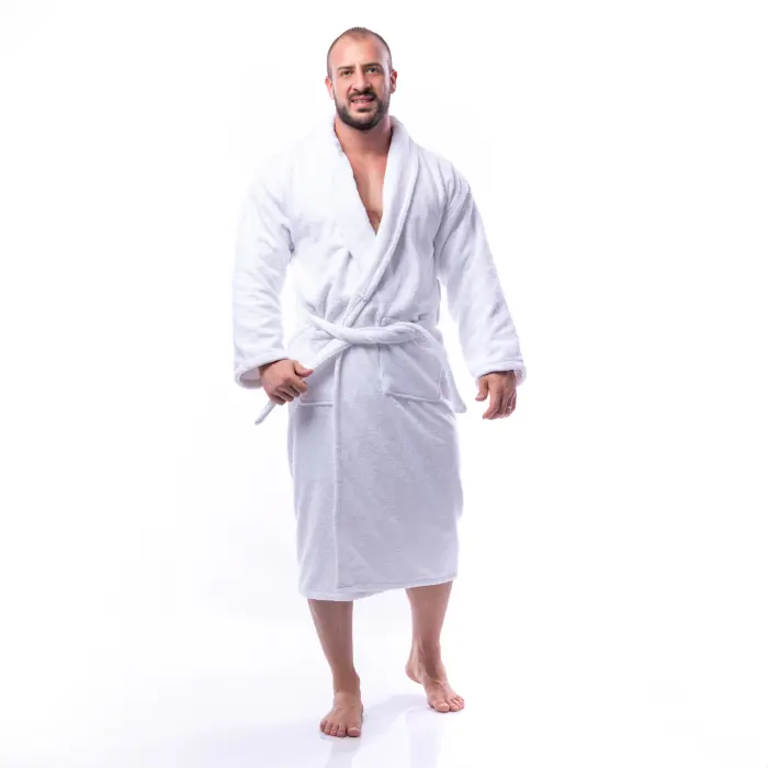Халат Едноцветен Шал Яка - Бял - мъжки - 1634 - Халат Едноцветен Шал Яка - Бял - мъжки - 1634