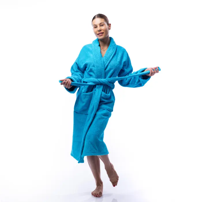 Халат Едноцветен Шал Яка - Електрик - дамски - 1692 - Халат Едноцветен Шал Яка - Електрик - дамски - 1692