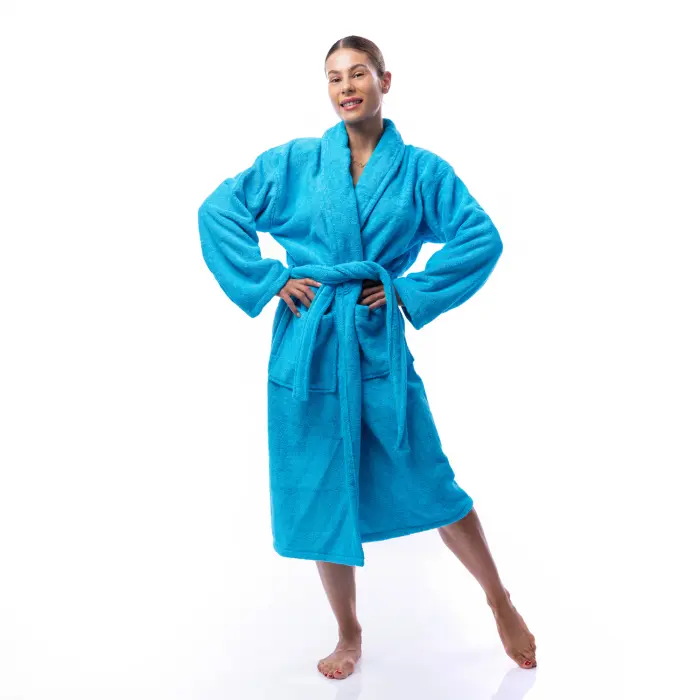 Халат Едноцветен Шал Яка - Електрик - дамски - 1693 - Халат Едноцветен Шал Яка - Електрик - дамски - 1693