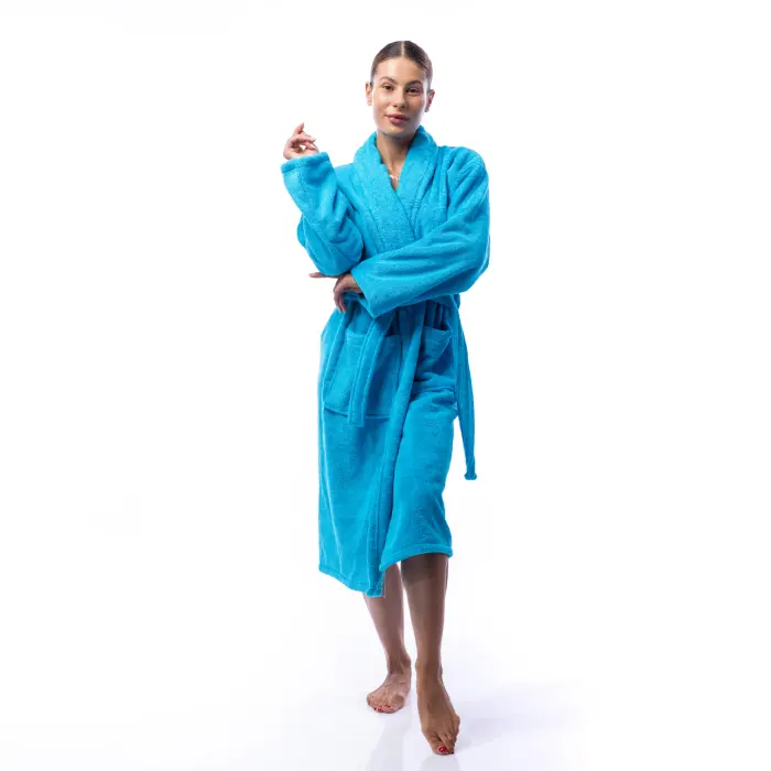 Халат Едноцветен Шал Яка - Електрик - дамски - 1694 - Халат Едноцветен Шал Яка - Електрик - дамски - 1694