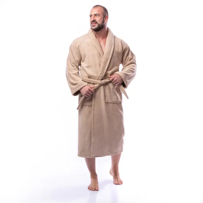 Халат Едноцветен Шал Яка - Капучино - мъжки - 1654 - Халат Едноцветен Шал Яка - Капучино - мъжки - 1654