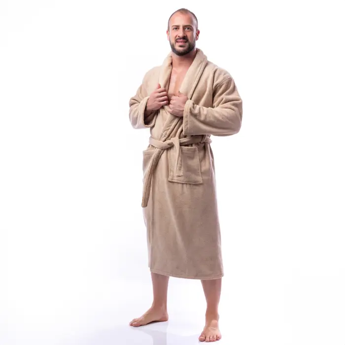 Халат Едноцветен Шал Яка - Капучино - мъжки - 1655 - Халат Едноцветен Шал Яка - Капучино - мъжки - 1655