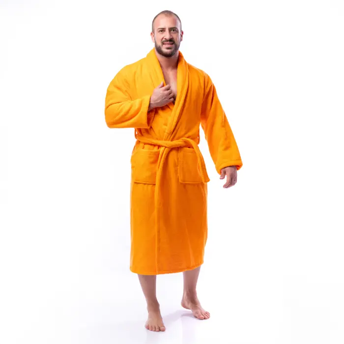 Халат Едноцветен Шал Яка - Оранжев - мъжки - 1659 - Халат Едноцветен Шал Яка - Оранжев - мъжки - 1659