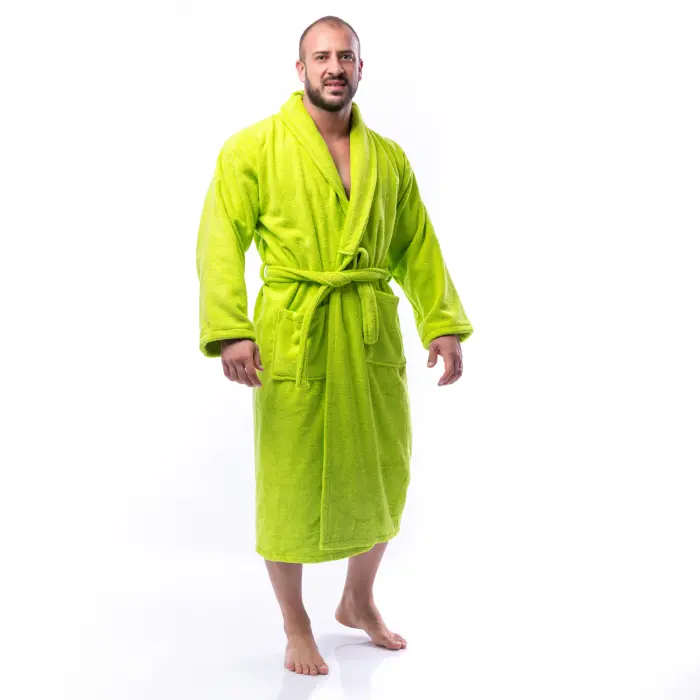 Халат Едноцветен Шал Яка - Зелен - мъжки - 1662 - Халат Едноцветен Шал Яка - Зелен - мъжки - 1662