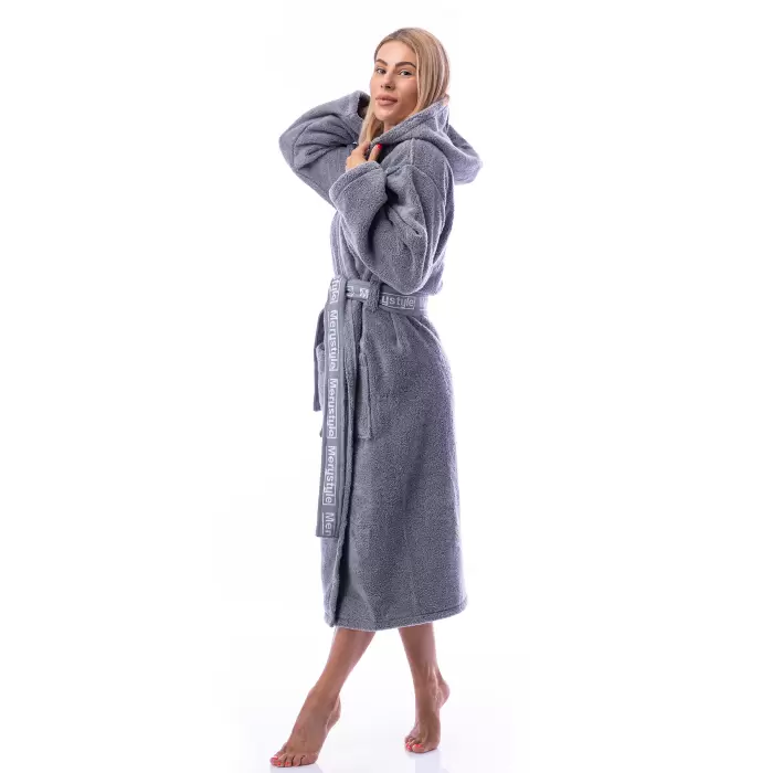 Халат Микропамук - сив - дамски - 210 - Халат Микропамук - сив - дамски - 210