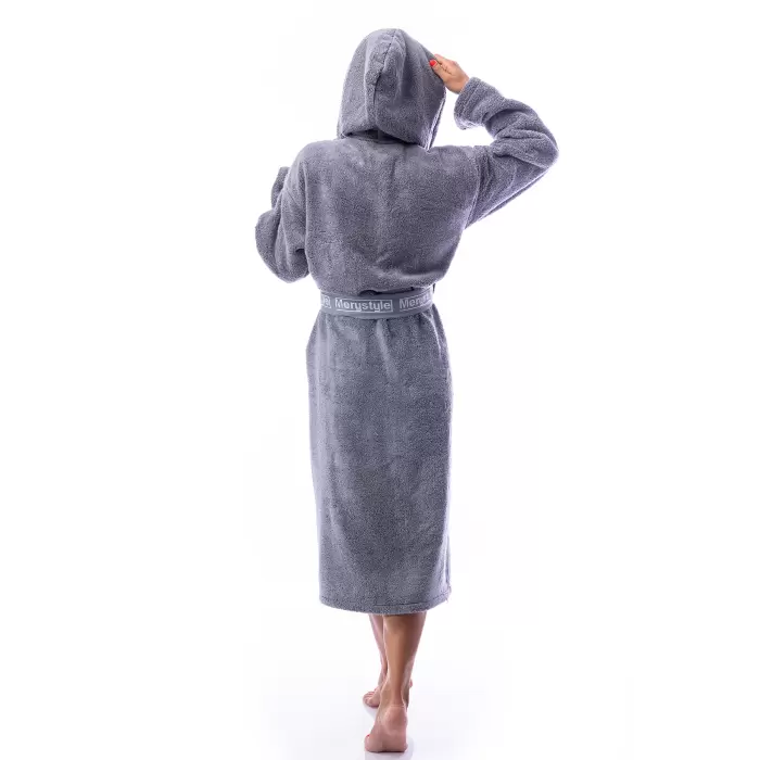 Халат Микропамук - сив - дамски - 212 - Халат Микропамук - сив - дамски - 212