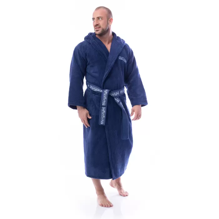 Халат Микропамук - тъмно син - мъжки - 192 - Халат Микропамук - тъмно син - мъжки - 192