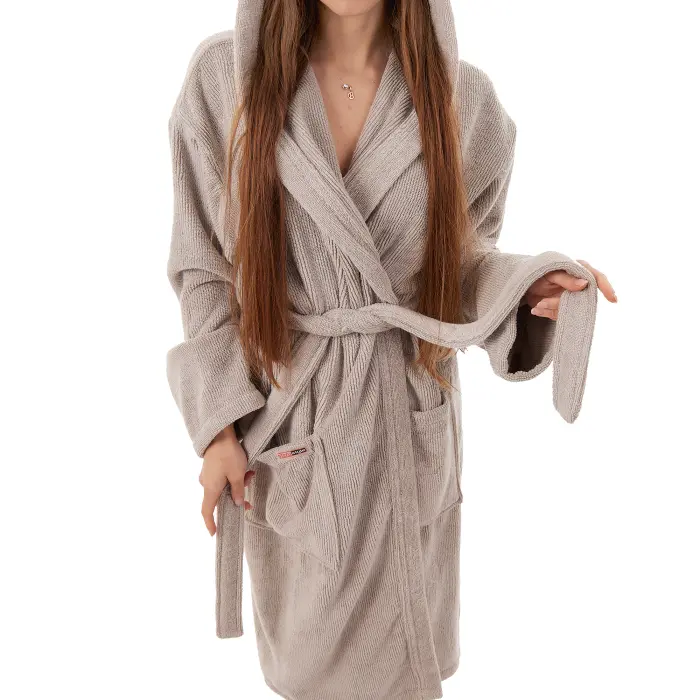 Халат Рипс - Светло сив - дамски - 3708 - Халат Рипс - Светло сив - дамски - 3708
