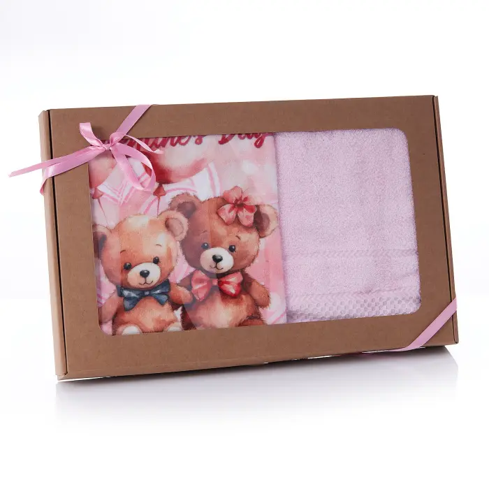 Комплект 2бр.кърпи в кутия - розова - Свети Валентин - 3576 - Комплект 2бр.кърпи в кутия - розова - Свети Валентин - 3576