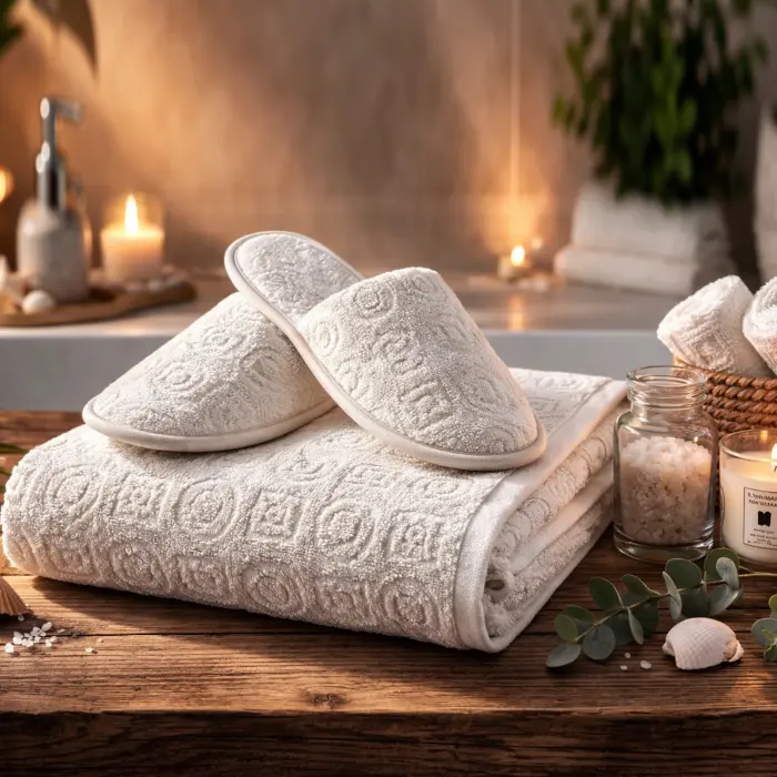 Комплект хавлия за баня с чехли - 3777 - Комплект хавлия за баня с чехли - 3777