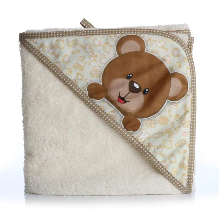 Бебешка хавлиена кърпа с качулка - Крем - Мече - 1069 - Бебешка хавлиена кърпа с качулка - Крем - Мече - 1069