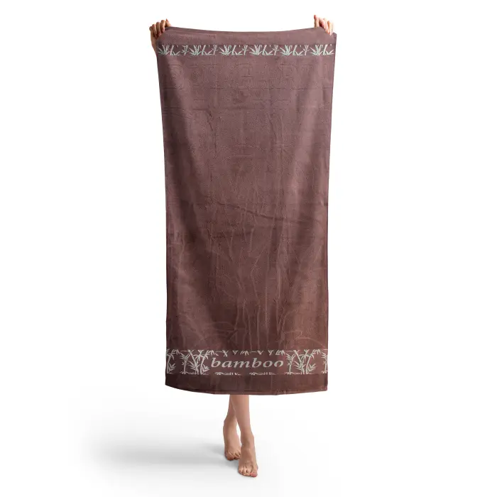 Плажна хавлия с бамбуков десен - кафява - 1780 - Плажна хавлия с бамбуков десен - кафява - 1780