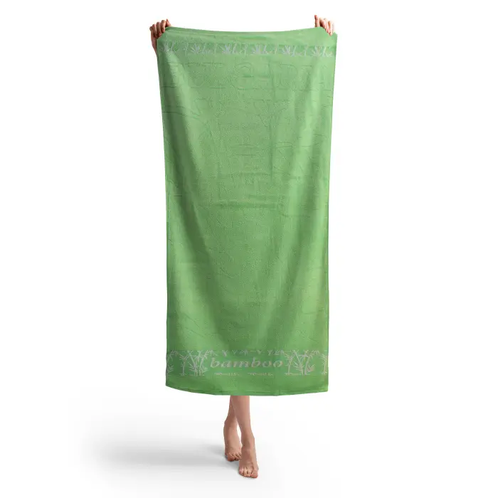 Плажна хавлия с бамбуков десен - зелена - 1762 - Плажна хавлия с бамбуков десен - зелена - 1762