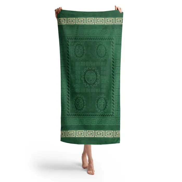 Плажна хавлия с мотив - Маслено зелено - 3028 - Плажна хавлия с мотив - Маслено зелено - 3028