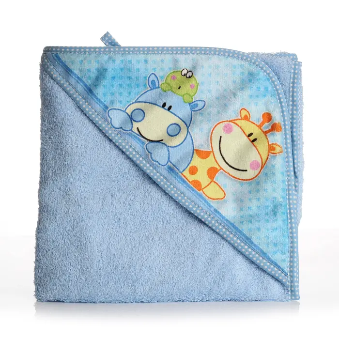 Бебешка хавлиена кърпа с качулка - Синьо - Животни - 1075 - Бебешка хавлиена кърпа с качулка - Синьо - Животни - 1075