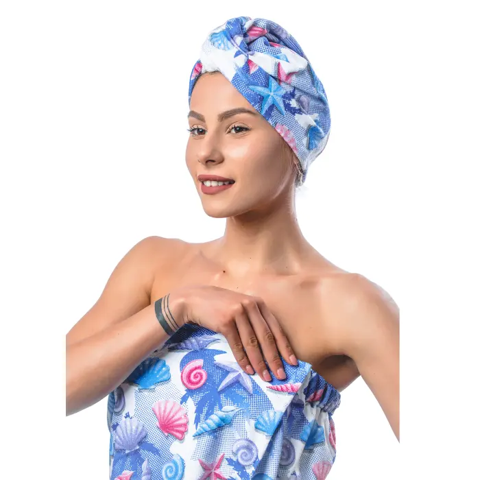 Тюрбан с принт комплект М2 - 1475 - Тюрбан с принт комплект М2 - 1475