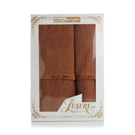 Комплект 2 броя хавлия MS в кутия - Кафяво - Комплект 2 броя хавлия MS в кутия - Кафяво