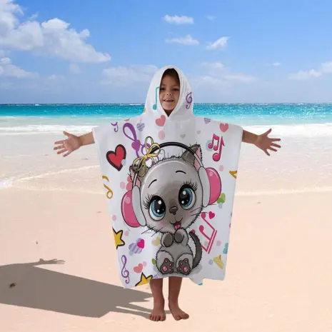 Детско хавлиено пончо - Коте - Детско хавлиено пончо - Коте