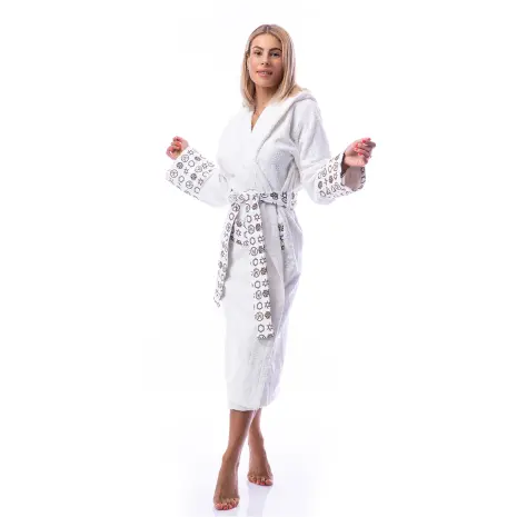 Халат букле MS печат - Крем - дамски - Халат букле MS печат - Крем - дамски