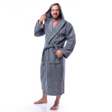 Халат Едноцветен Лукс - Сиво - мъжки - Халат Едноцветен Лукс - Сиво - мъжки