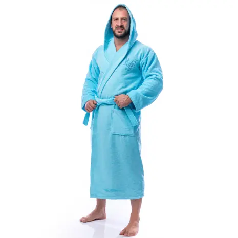 Халат Едноцветен Лукс - Светло синьо - мъжки - Халат Едноцветен Лукс - Светло синьо - мъжки