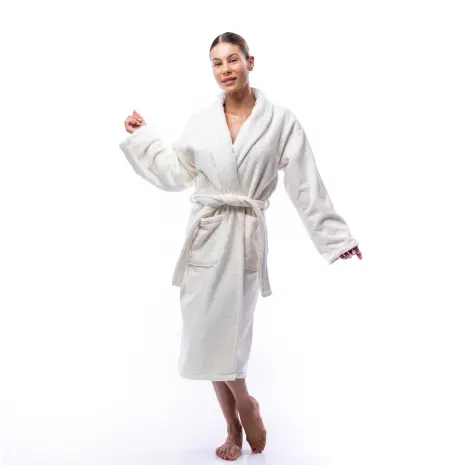 Халат Едноцветен Шал Яка - Бял - дамски - Халат Едноцветен Шал Яка - Бял - дамски