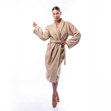 Халат Едноцветен Шал Яка - Капучино - дамски - Халат Едноцветен Шал Яка - Капучино - дамски