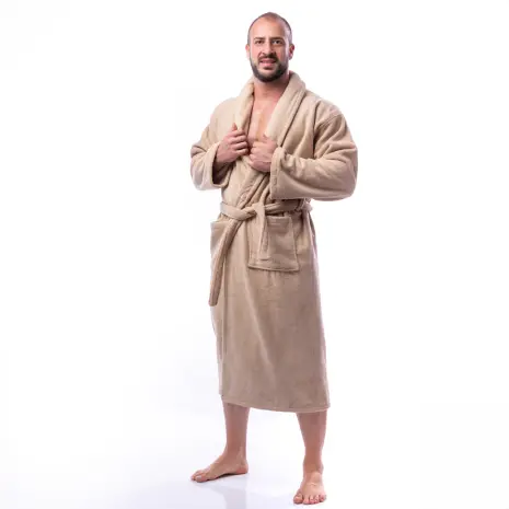Халат Едноцветен Шал Яка - Капучино - мъжки - Халат Едноцветен Шал Яка - Капучино - мъжки