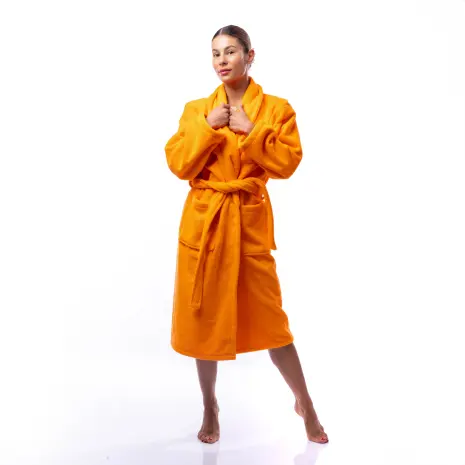 Халат Едноцветен Шал Яка - Оранжев - дамски - Халат Едноцветен Шал Яка - Оранжев - дамски