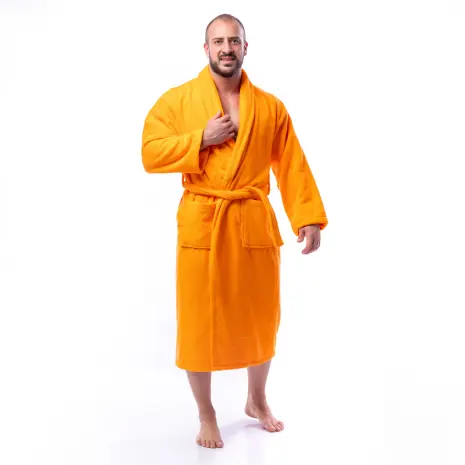 Халат Едноцветен Шал Яка - Оранжев - мъжки - Халат Едноцветен Шал Яка - Оранжев - мъжки