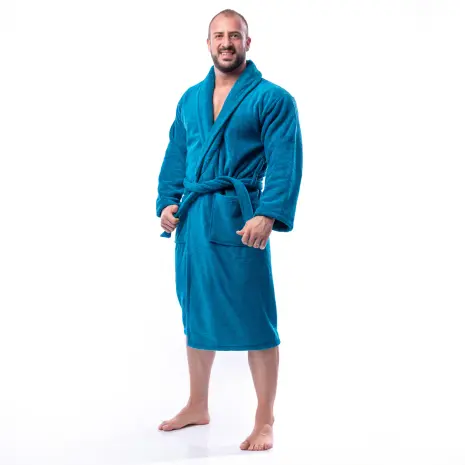 Халат Едноцветен Шал Яка - Петрол - мъжки - Халат Едноцветен Шал Яка - Петрол - мъжки