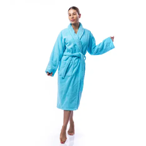 Халат Едноцветен Шал Яка - Светло син - дамски - Халат Едноцветен Шал Яка - Светло син - дамски