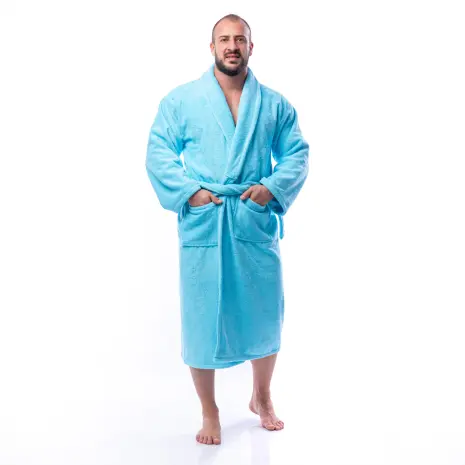 Халат Едноцветен Шал Яка - Светло синьо - мъжки - Халат Едноцветен Шал Яка - Светло синьо - мъжки