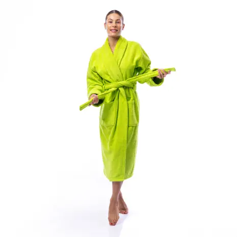 Халат Едноцветен Шал Яка - Зелен - дамски - Халат Едноцветен Шал Яка - Зелен - дамски
