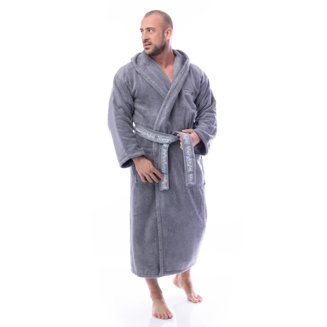 Халат Микропамук - сив - мъжки - Халат Микропамук - сив - мъжки