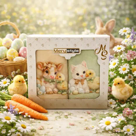 Комплект - 2 броя хавлиена кърпа с печат - Кутия - 5456