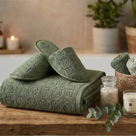 Комплект хавлия за баня с чехли