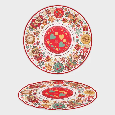 Кръгла хавлиена кърпа с коледни мотиви - 4495 - Кръгла хавлиена кърпа с коледни мотиви - 4495