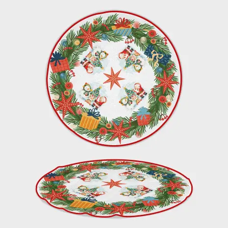 Кръгла хавлиена кърпа с коледни мотиви - 4498 - Кръгла хавлиена кърпа с коледни мотиви - 4498