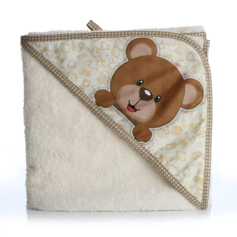 Бебешка хавлиена кърпа с качулка - Крем - Мече - Бебешка хавлиена кърпа с качулка - Крем - Мече