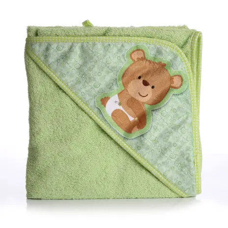 Бебешка хавлиена кърпа с качулка - Зелено - Мече - Бебешка хавлиена кърпа с качулка - Зелено - Мече
