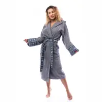 Халат букле MS печат - Сив - дамски - 2524 | Халат букле MS печат - Сив - дамски - 2524